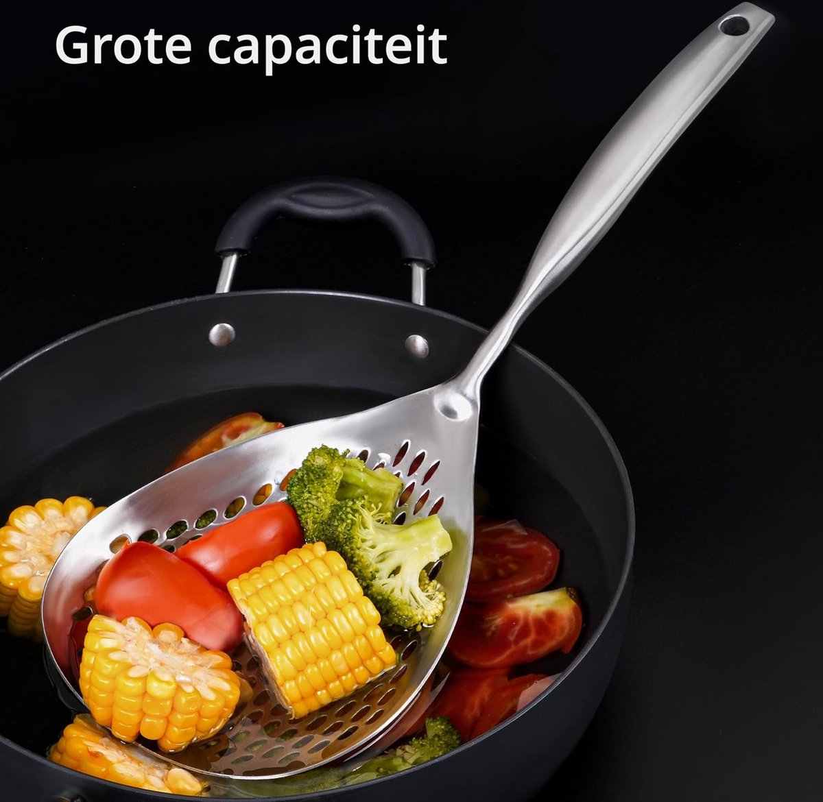 Skimmer - Stainless Steel - Deep-frying Spoon - Deep-frying Scoop - Food Sieve - Skimmer Spoon - Colander Spoon - Non-Stick - Hanging Handle - Dishwasher Safe - Draining Potatoes/Vegetables/Pasta - Sieve - Colander - Cooking Supplies - Kitchen Tools