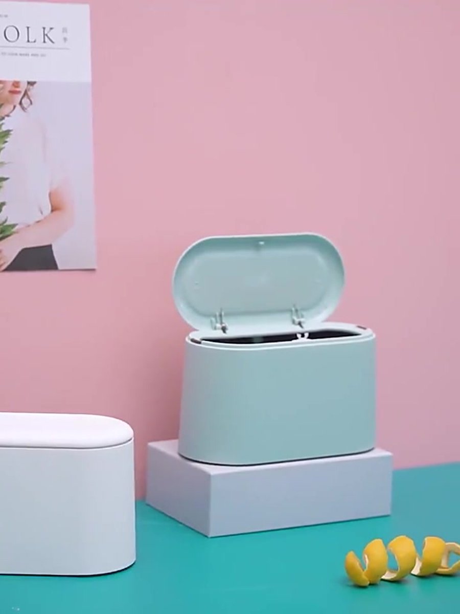 Trash Can - Sensor Trash Can - Sturdy - Countertop Waste Bin - Mini Trash Can - Desktop - Tabletop Waste Bin - Plastic Trash Can - Bathroom Waste Bin - Recycling Waste Bin - Car Trash Can - Blue - Office Trash Cans - Home / Office