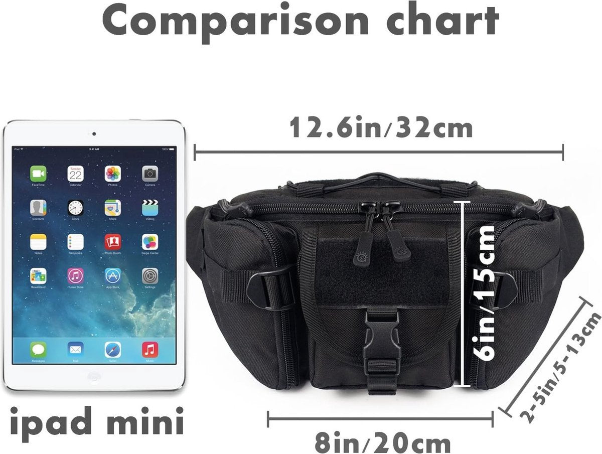 Waist Bag - Nylon Waist Bag - Waterproof - Large Capacity - Crossbody Bag - Multifunctional Sling Bag - Outdoor Anti-Theft - For Sports / Hiking / Cycling / Travel / Fishing - Phone Pouch - Black - Durable - Multiple Compartments