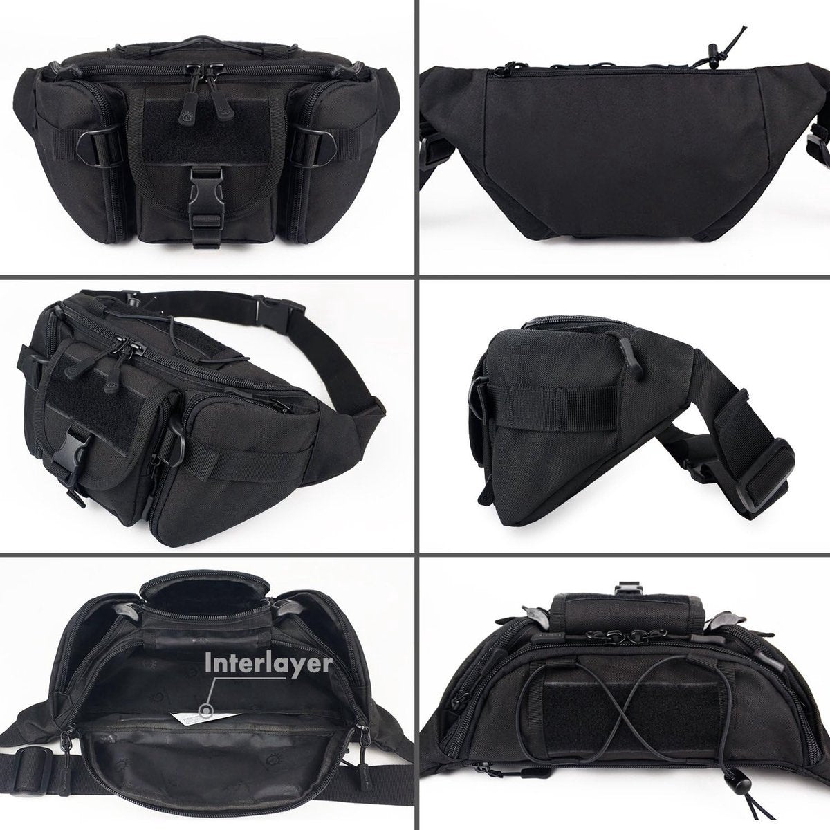 Waist Bag - Nylon Waist Bag - Waterproof - Large Capacity - Crossbody Bag - Multifunctional Sling Bag - Outdoor Anti-Theft - For Sports / Hiking / Cycling / Travel / Fishing - Phone Pouch - Black - Durable - Multiple Compartments