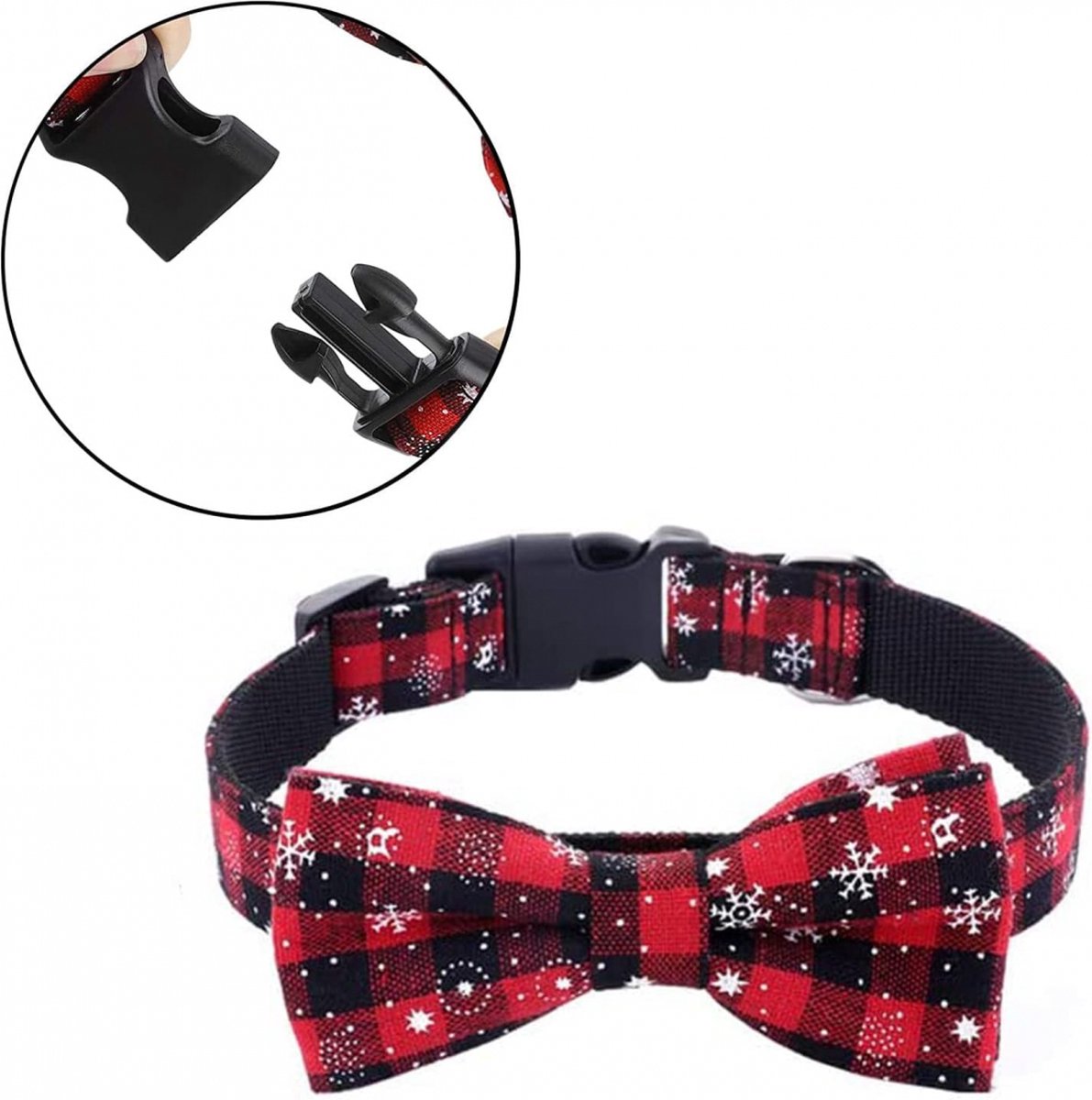 Christmas Dog Bow Tie - Festive Dog Bow Tie - Collar with Bow - Dog Collar - Red - Checkered Bowtie - Adjustable Neckline - Dog Accessories - Dog Clothing - Dogwear - Christmas - Gift - Size M