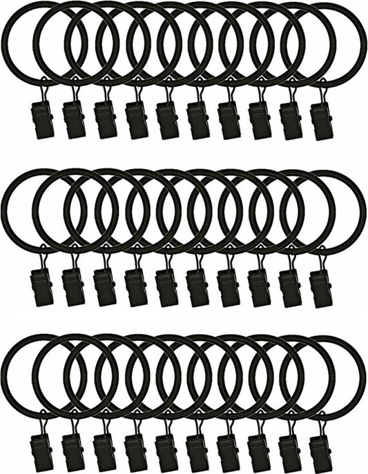 30 Pieces Curtain Rings with Clips - Curtain Rings - Thicker - 32mm - Stainless Steel - Shower Curtain Rings - Curtain Hooks - Curtain - Shower Curtain - Hooks - High Quality - Black - Value Pack