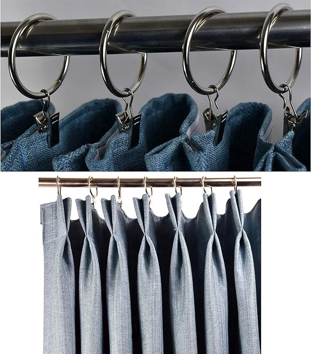 30 Pieces Curtain Rings with Clips - Curtain Rings - Thicker - 32mm - Stainless Steel - Shower Curtain Rings - Curtain Hooks - Curtain - Shower Curtain - Hooks - High Quality - Black - Value Pack
