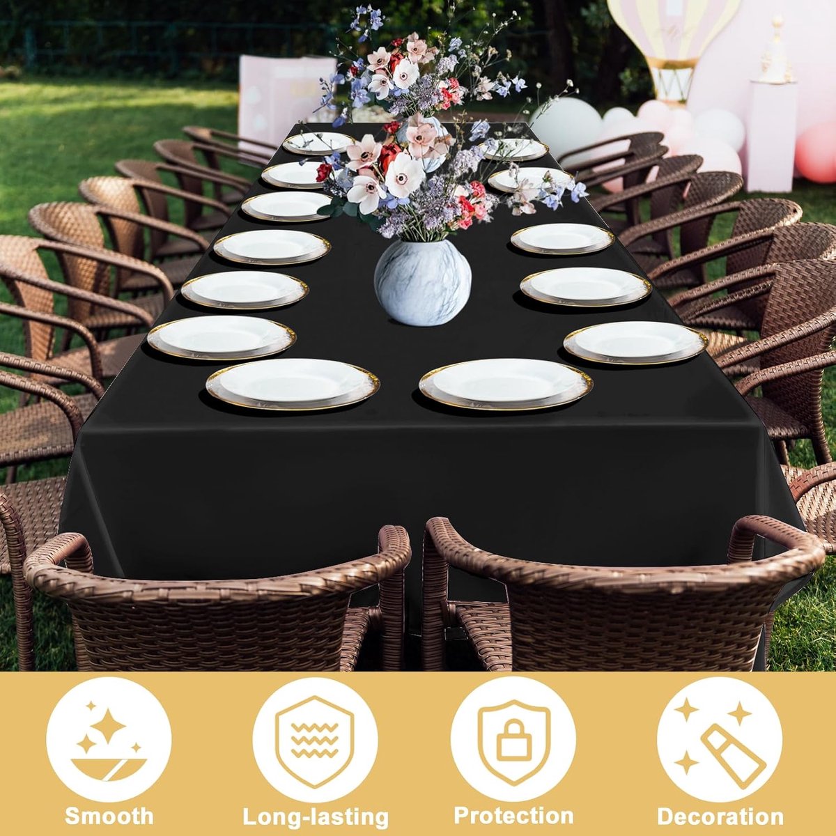 Tablecloth - 145 x 275 cm - Luxury Tablecloths - Oilcloth - Cotton Tablecloth - Water-repellent - Table linen - Washable tablecloth - High quality - Black - Very suitable for birthdays / weddings / receptions / banquets / events / Halloween / Christmas
