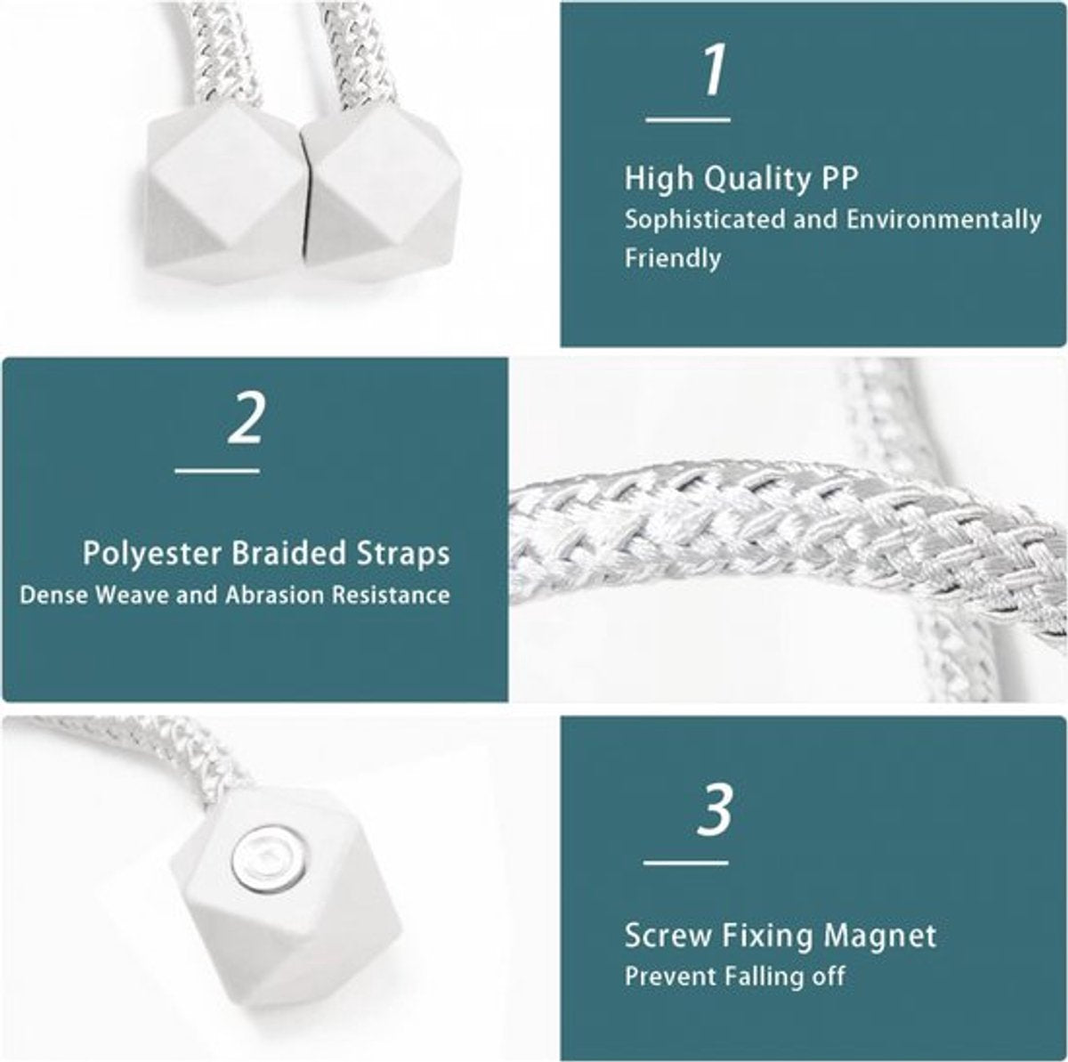 Luxury Curtain Holder - 6 Pieces - Curtain Hook - Magnetic Curtain Cord - Magnetic Curtain Holders - Curtain Tie - Curtain Clamps - Curtain Fixing - Curtain Accessories - Easy to Carry - Grey