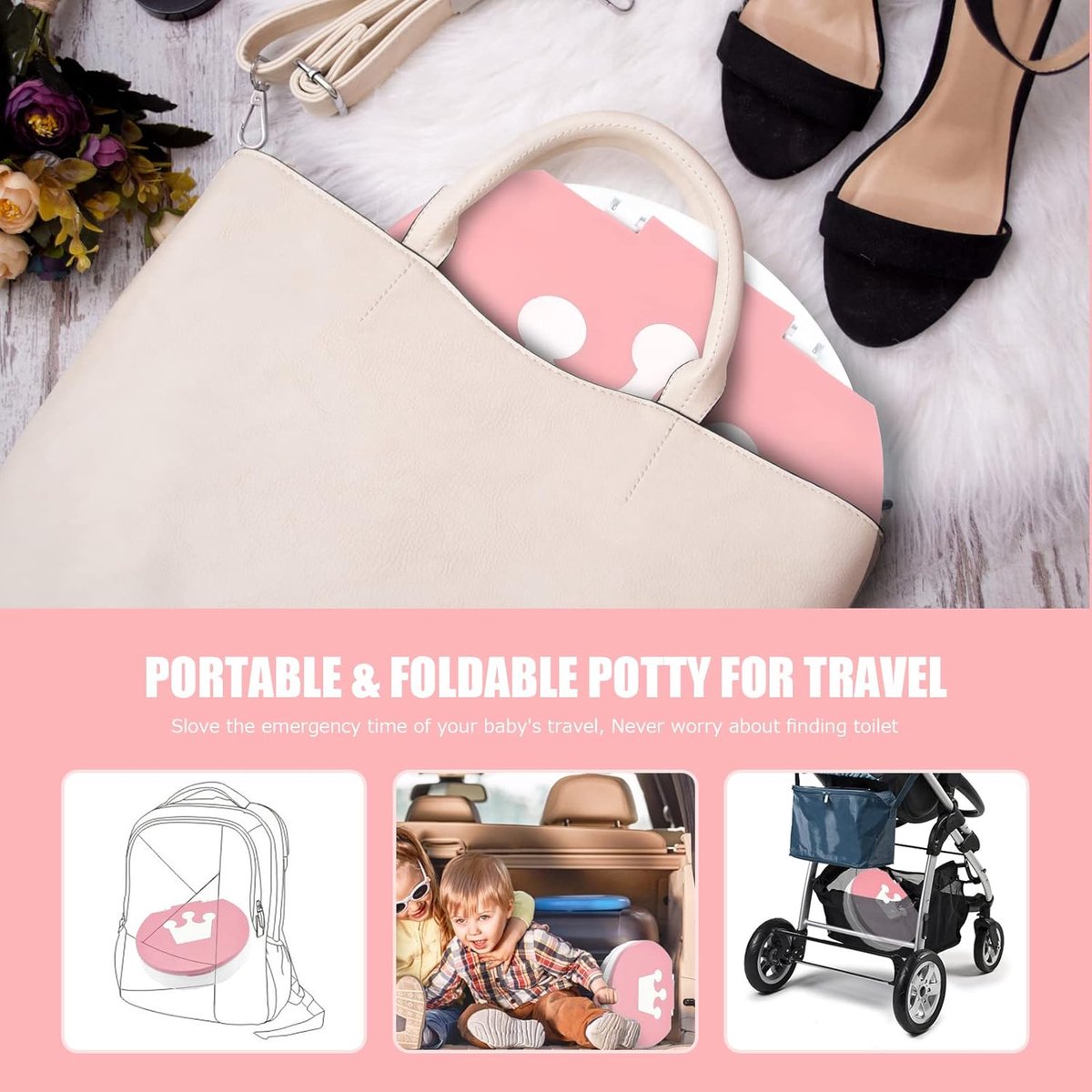 Potty - Child Potty - Toddler Potty - Potty with Lid - Toddler Potty with Lid - Trainer Toilet Seat - Potty for Children - Baby Toilet Seat - Children's Potty - Child-Friendly Design - For Boys and Girls - Portable - Foldable - Pink