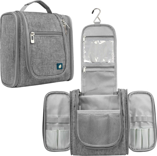 Toiletry Bag with Hook - For Women and Men - Hanging Toilet Travel Bag with Hook - Hanging - Travel & Camping Suitcase Accessories - Toiletry Bag for Women & Men - Makeup Bag with Mesh, Waterproof Pockets - Grey