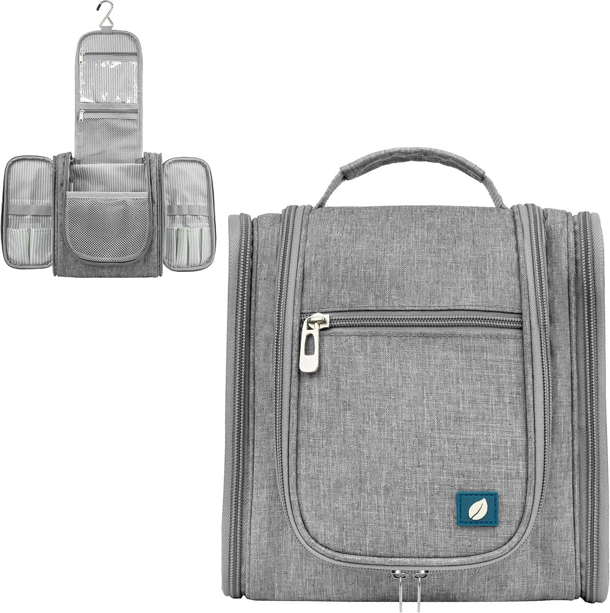 Toiletry Bag with Hook - For Women and Men - Hanging Toilet Travel Bag with Hook - Hanging - Travel & Camping Suitcase Accessories - Toiletry Bag for Women & Men - Makeup Bag with Mesh, Waterproof Pockets - Grey