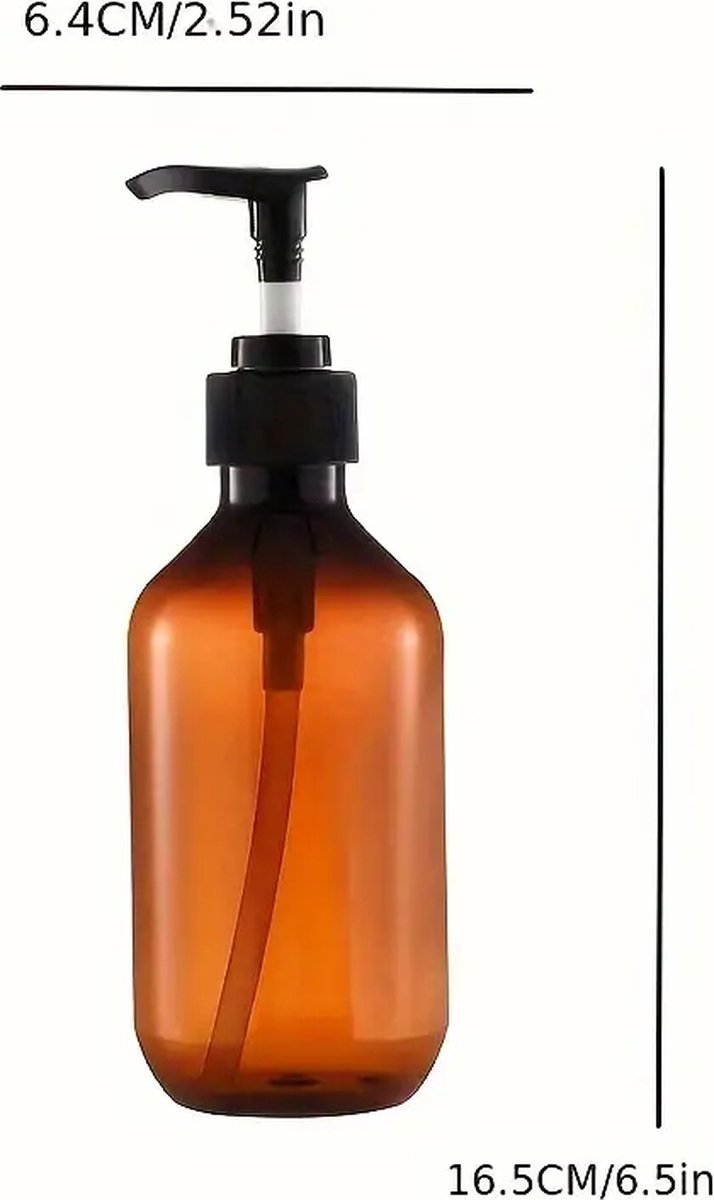 Set of 4 Pump Bottles, 500 ML, plastic soap dispenser Transparent brown, refillable shampoo bottle.