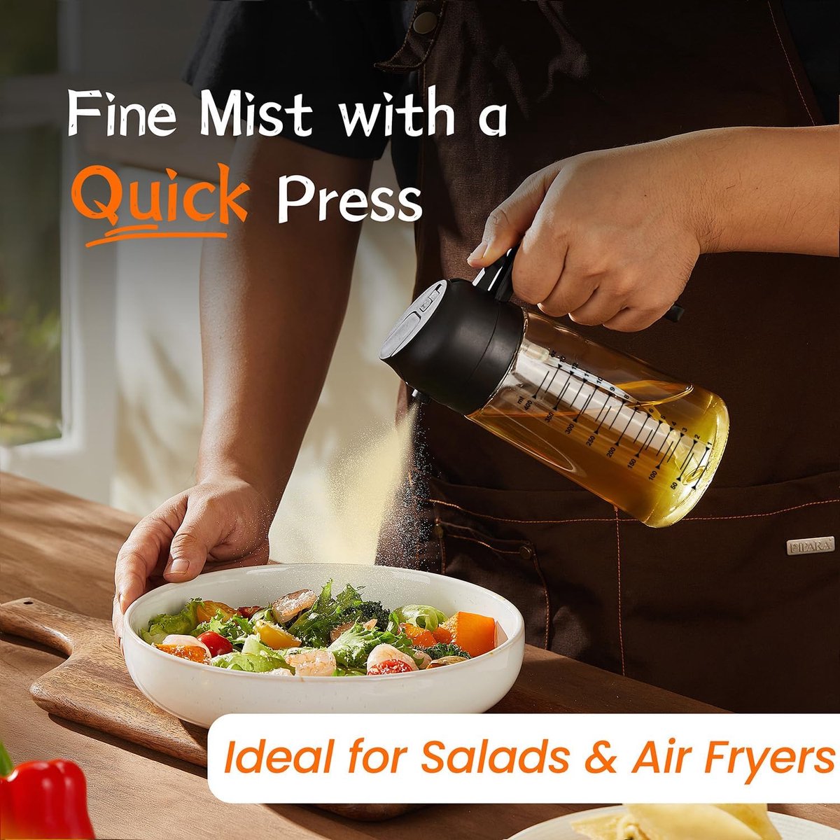 2-in-1 Olive Oil Sprayer - 470 ML - Glass - Olive Oil Bottle with Pour and Spray Function - Oil Atomizer - Oil Pump Cooking & Baking Spray - Refillable Oil Glass - BBQ Accessories - Airfryer - BPA-free - For Kitchen, Barbecue, Salads - 2 Pieces