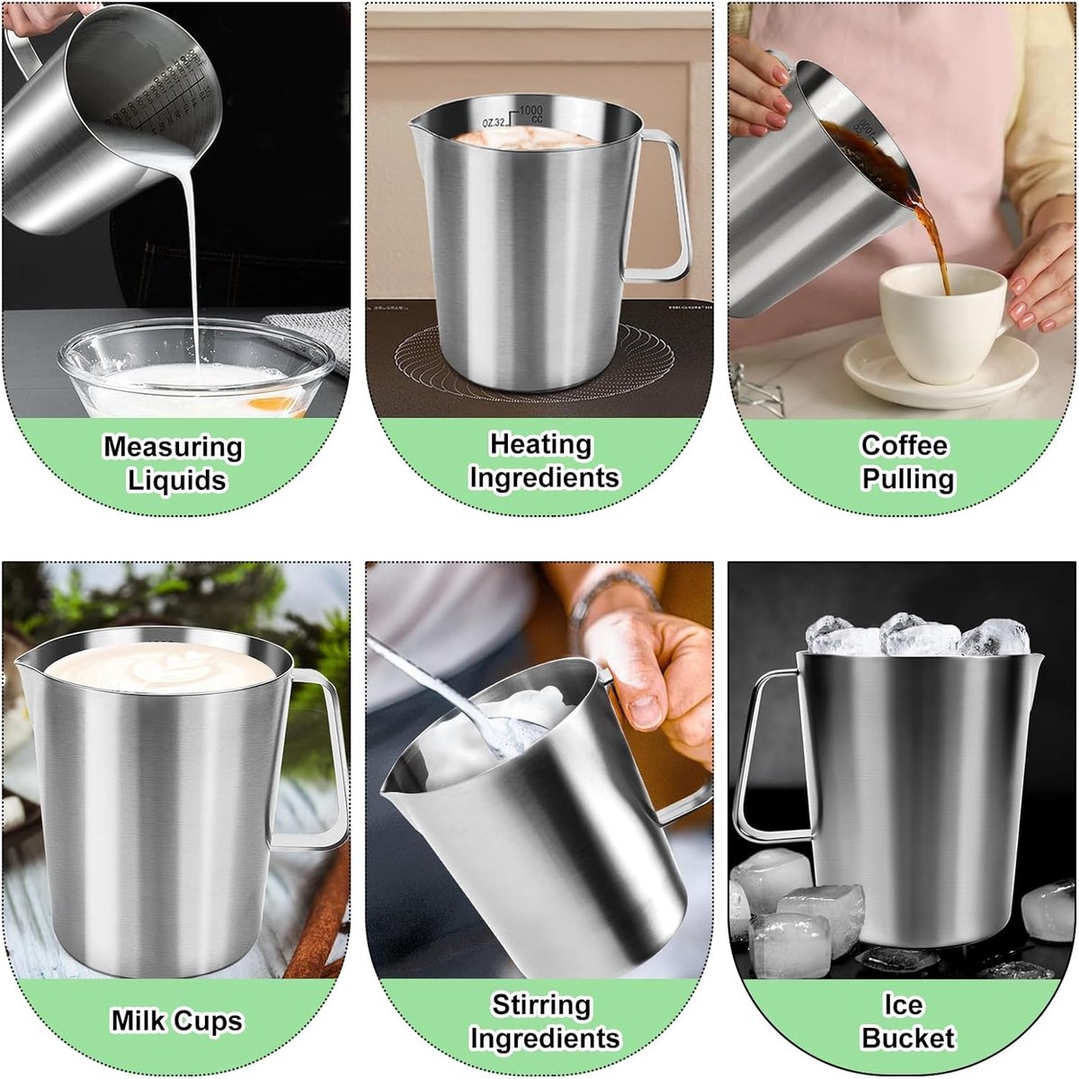 Measuring Cup with Pouring Spout - Measuring Cups with Scale - 1 Liter - Small Measuring Cups - Measuring Cups - Measuring Beaker - Cups - Measuring Jug - Measuring Cup - 304 Stainless Steel - 12 x 15 x 13 Cm (L x W x H) - Silver - For Precise Weighing an