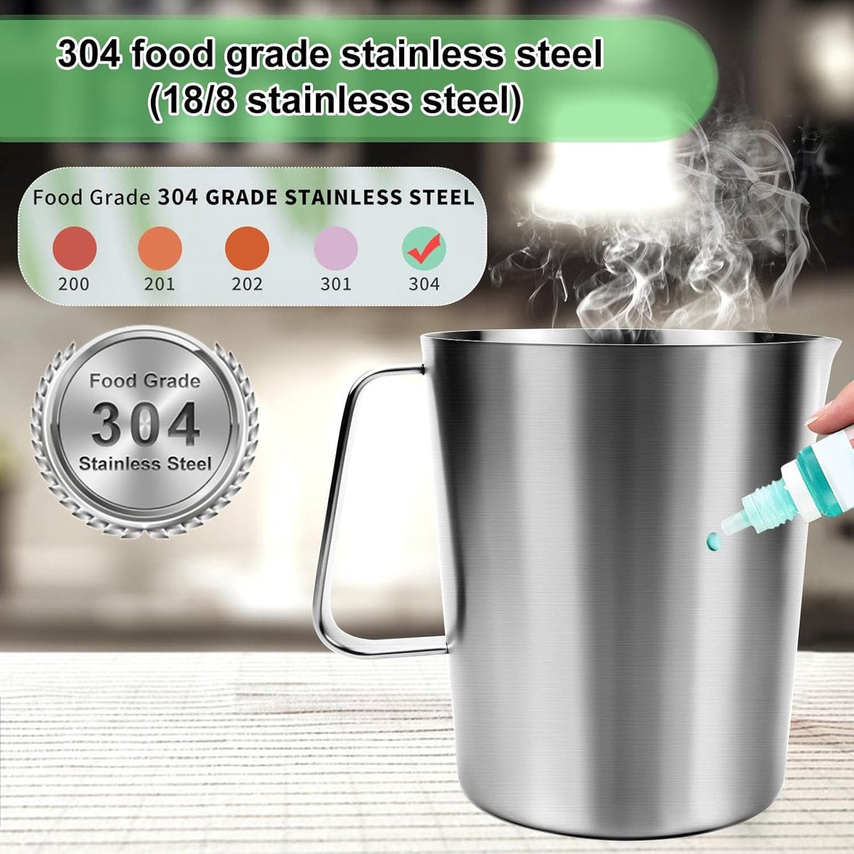 Measuring Cup with Pouring Spout - Measuring Cups with Scale - 1 Liter - Small Measuring Cups - Measuring Cups - Measuring Beaker - Cups - Measuring Jug - Measuring Cup - 304 Stainless Steel - 12 x 15 x 13 Cm (L x W x H) - Silver - For Precise Weighing an