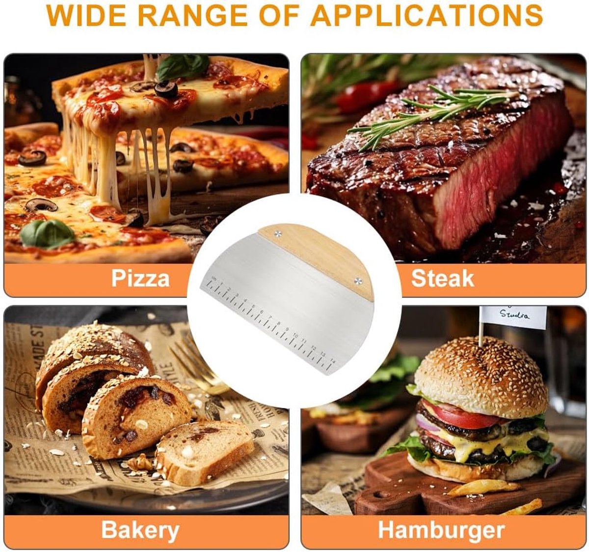 Dough Scraper - Pack of 2 dough spatulas with wooden handle - Dough Knife - Scraper - Vegetable Cutter - Dough Cutter - Dough Scraper - Dough Cutter - Durable - Stainless Steel - Dough Scraper - Semi-circular and Rectangular - Suitable for cutting dough,