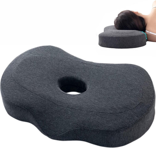 Piercing Pillow - Ear Piercing Pillow for Side Sleepers - Side Sleeping Pillow - Memory Foam Pillow - Ergonomic - Pillow with Hole for Ear - Donut Piercing Pillow - For Ear Pain - 55x 35x 9x 7cm - Ring Pillow - Washable - Removable - Grey - Skin-Friendly