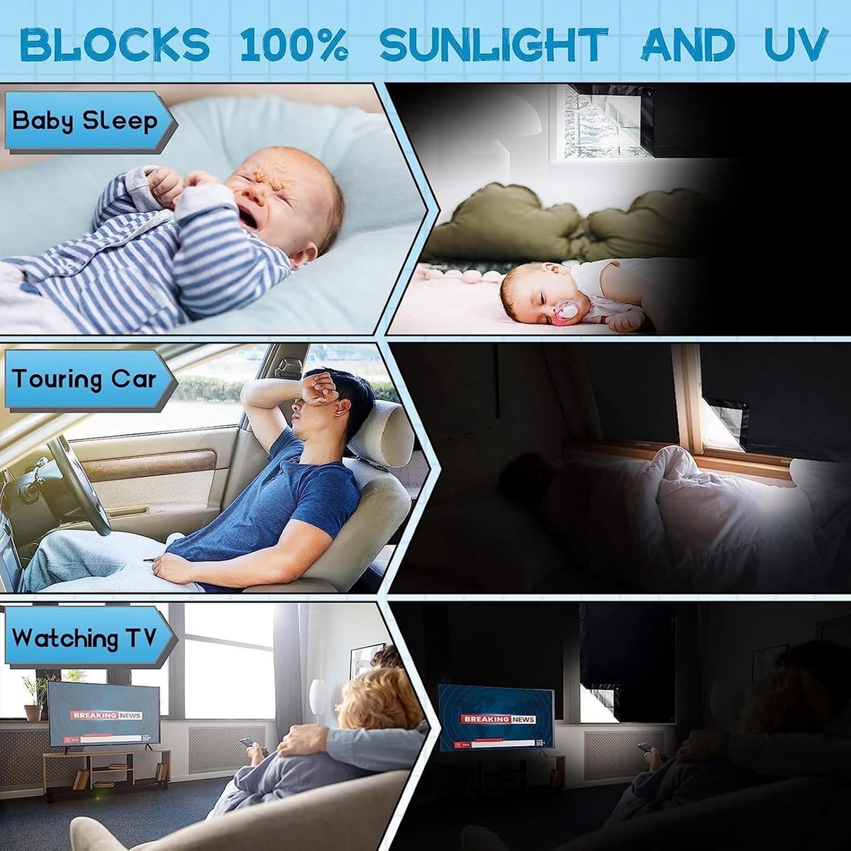 Universal Sun Protection with Suction Cups - 60 x 115cm - Heat/Light Blocking Fabric - Suction Cup Shade Cloth - Machine Washable - No Drilling Required - Window Sun Protection with Suction Cups - Window Blinds - UV Curtain - For Travel, Bedroom, Camper,