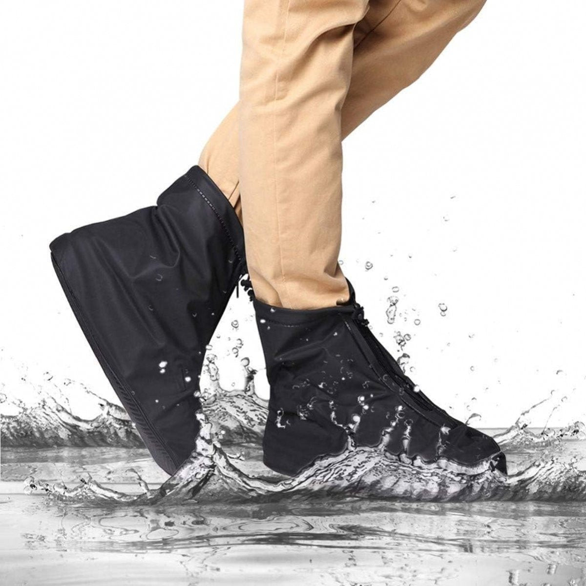 Waterproof Shoe Covers - Rain Shoe Covers - With Zipper and Drawstring - Waterproof Shoe Protectors - Motorcycle Scooter Bicycle Shoe Cover - Shoe Rain Cover - Shoe Cover - Shoe Covers - Anti-Slip - Size 39-40 - Black