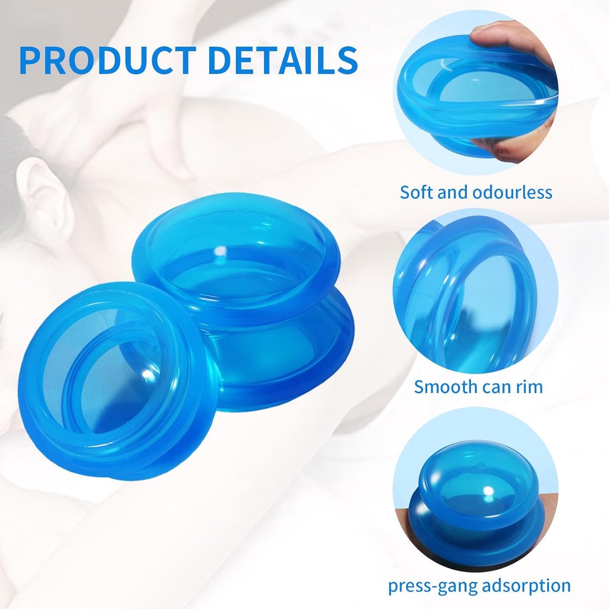 Cellulite cups - Cupping set of 4 pieces - Cupping cups - Full body - Cellulite Massage Device - Vacuum Silicone Cupping set - Cellulite Massage Cupping Cups - Anti-Cellulite - for Masseur and Home Use - Blue