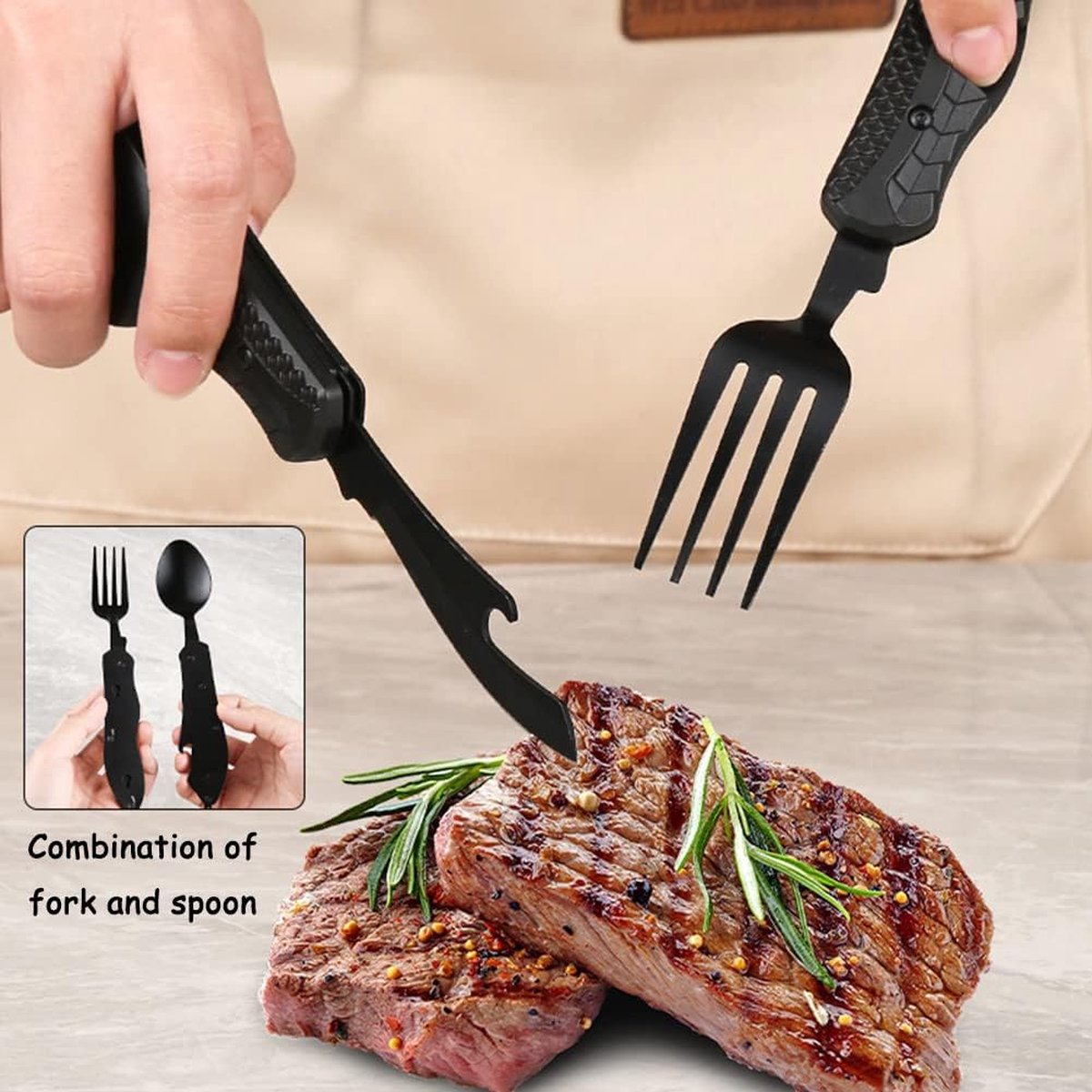 3-In-1 Camping Cutlery - Knife, Fork, Spoon - Foldable Camping Cutlery Multitool - Collapsible - Camping Cutlery - Camping Cutlery - Folding Cutlery - Gift For Men & Women