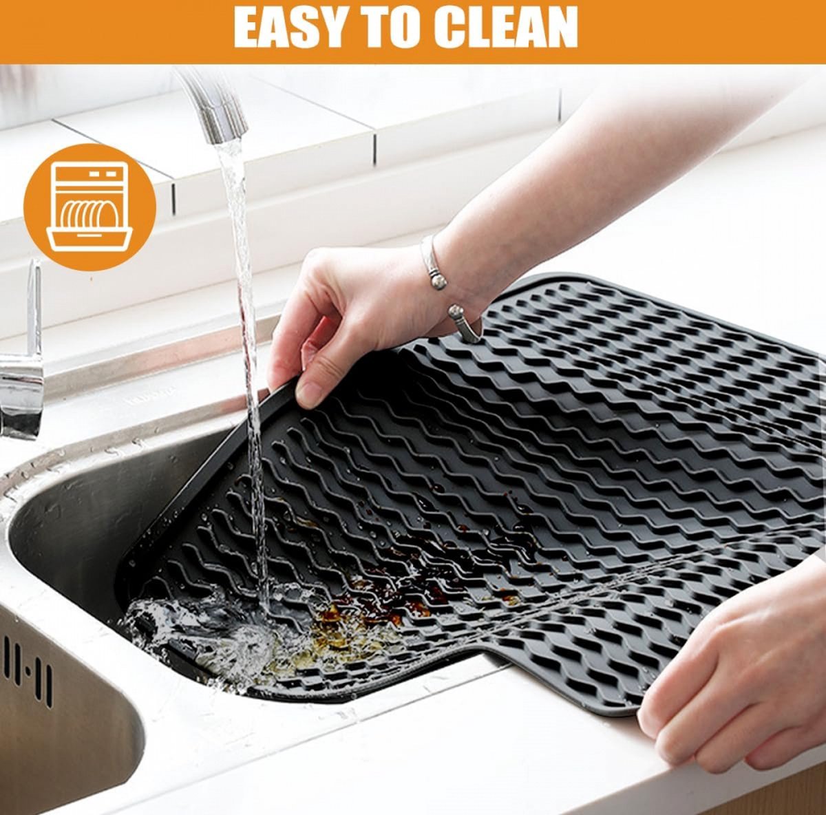 Draining Mat - Drying Mat - Silicone Mat - Dishwashing Mat - Countertop Mat - Bar Mat - With Hanging Hole - Black - 30 x 40 Cm - Pot Coaster - Draining Racks - Anti-Slip - Heat Resistant - Dishwasher Safe