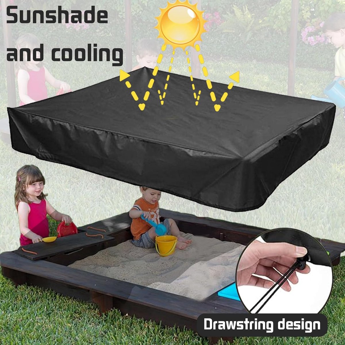 Waterproof Sandbox Cover - 120 x 120 x 20 cm - Dustproof Sandbox Cover with Drawstring - Oxford Fabric - Toy Sandbox Cover - for Pool, Patio, Garden - Black