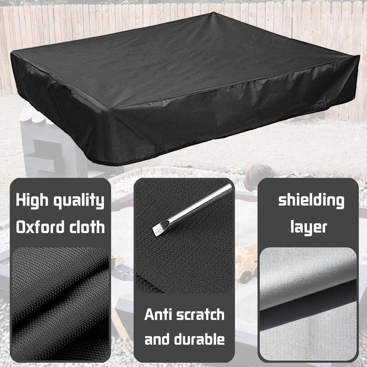 Waterproof Sandbox Cover - 120 x 120 x 20 cm - Dustproof Sandbox Cover with Drawstring - Oxford Fabric - Toy Sandbox Cover - for Pool, Patio, Garden - Black