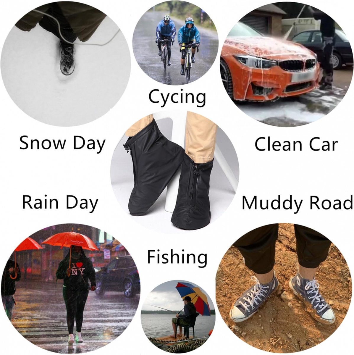 Waterproof Shoe Covers - Rain Shoe Covers - With Zipper and Drawstring - Waterproof Shoe Protectors - Motorcycle Scooter Bicycle Shoe Cover - Shoe Rain Cover - Shoe Cover - Shoe Covers - Anti-Slip - Size 43-44 - Black