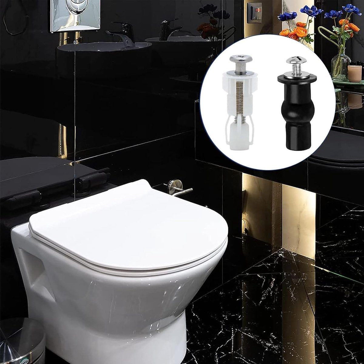 Toilet Seat Hinges - 8 Pieces - Stainless Steel - Universal Hinges for Toilet Seat - Toilet Seat Extension Screws - Universal Toilet Seat Screws and Bolts - Toilet Accessories - Toilet Seat Installation Mounting Set - Sturdy - Toilet Seat Parts