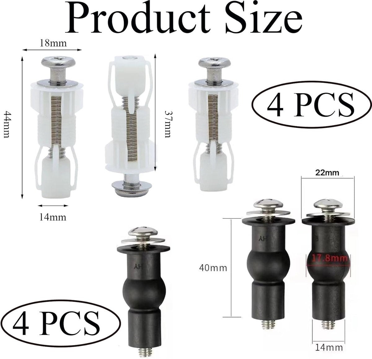 Toilet Seat Hinges - 8 Pieces - Stainless Steel - Universal Hinges for Toilet Seat - Toilet Seat Extension Screws - Universal Toilet Seat Screws and Bolts - Toilet Accessories - Toilet Seat Installation Mounting Set - Sturdy - Toilet Seat Parts