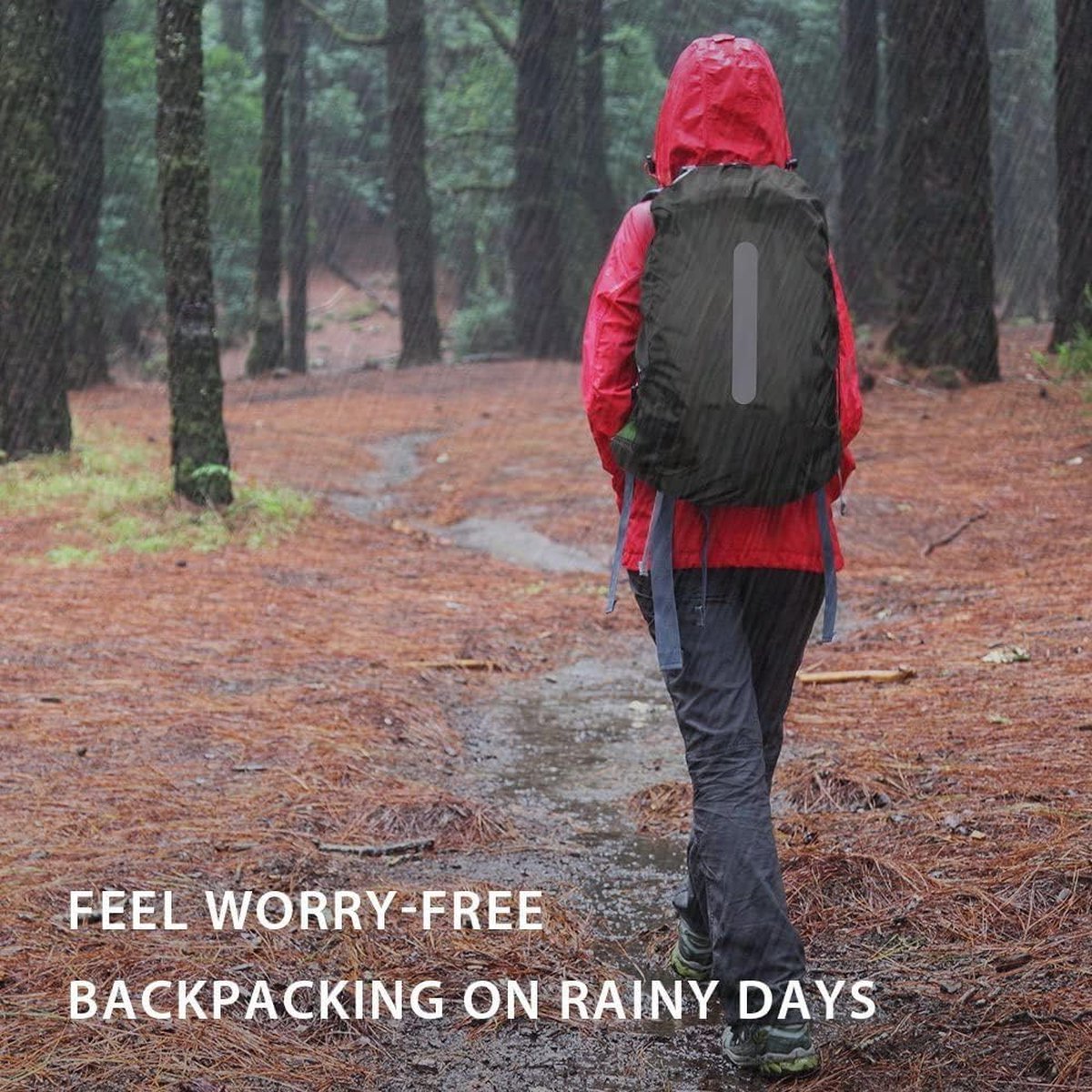2-Piece Waterproof Backpack Cover - Reflective Rain Cover Backpack - 30 to 40 Liters - Waterproof Backpack Rain Cover - Reflective Backpack Covers in Polyester - Black & Green - Size L - Waterproof Backpack Cover for Outdoor Hiking Driving Climbing
