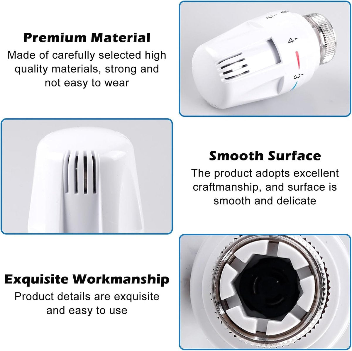 Thermostat Knob - 4 Pieces - Thermostat Head M30 - Radiator Knob M30 - White (M30 x 1.5) - Radiator Thermostat Valve - Radiator Thermostat Knob - Radiator Knobs - Radiator Knob Handwheel - Old-fashioned Radiator Knobs - Plastic - For Home Office Etc