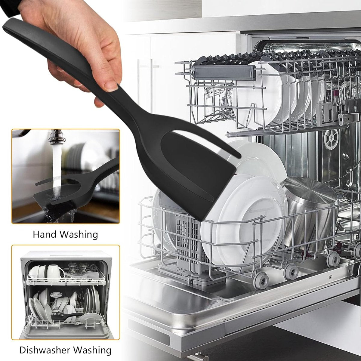 Multifunctional Spatula - 2 Piece - 2 In 1 Spatula/Tongs - Kitchen Tools - Cookware - Kitchen Spatula - Silicone - BBQ / Cooking Accessory - Heat Resistant - Non-Stick - For Flipping Fried Eggs, Pancakes, Bread - Dishwasher Safe