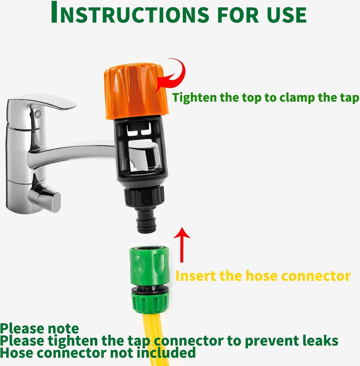 Garden Hose Coupling - 2 Pieces - Universal Kitchen / Bathroom Faucet to Garden Hose Adapter - ABS - Suitable for Hoses - Universal Water Thief - Garden - Orange - Sturdy & Durable