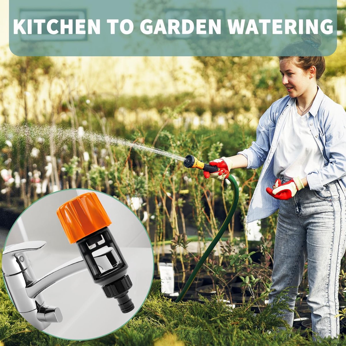 Garden Hose Coupling - 2 Pieces - Universal Kitchen / Bathroom Faucet to Garden Hose Adapter - ABS - Suitable for Hoses - Universal Water Thief - Garden - Orange - Sturdy & Durable