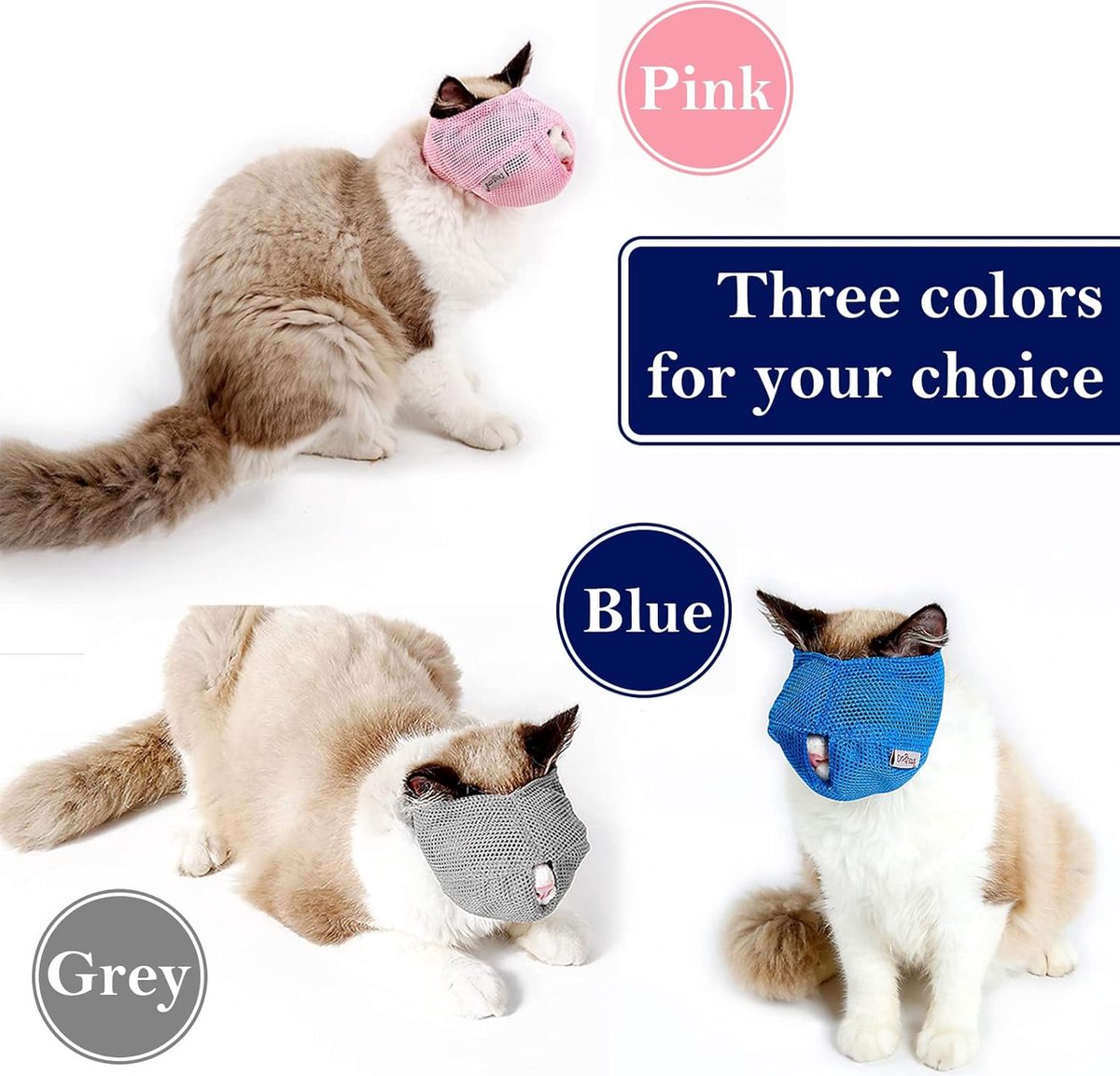 6 Pieces - Breathable Cat Muzzle Size L - Cat Muzzles - Muzzles for Cats and Kittens - Neck Circumference: 18-26 Cm - For Travel, Vet Visits and Bathrooms - Nylon - Eye Mask for Pet Grooming - Cat Muzzle - Breathable - Comfortable