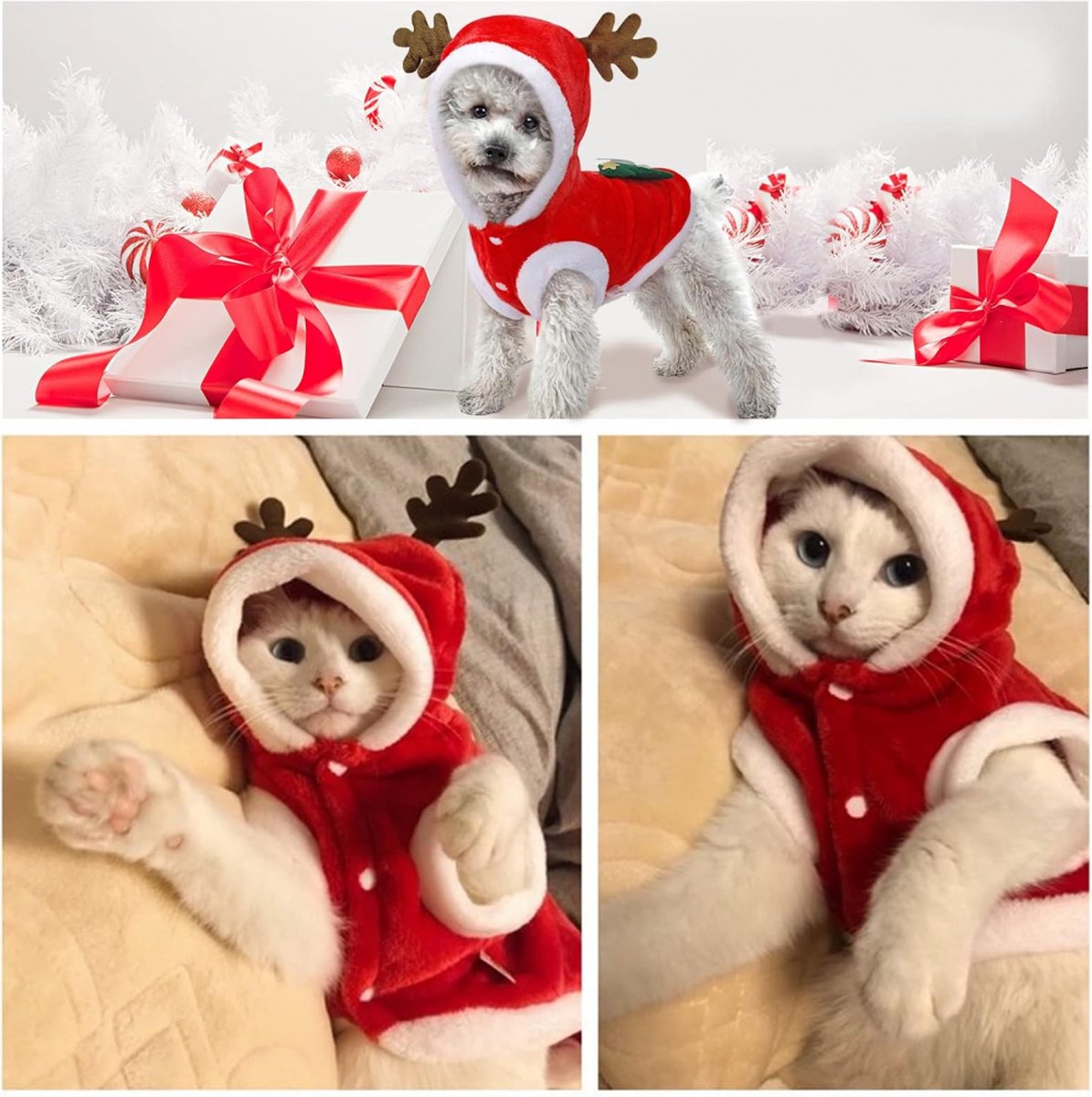 Dog Christmas Costume - Dog Christmas Costume - Hooded Dog Christmas Suit - Christmas Costume for Cats - Christmas Suit for Dogs and Cats - Size XS - Christmas Clothing for Dog or Cat - Dog Fancy Dress Costumes - Dog Clothing - Christmas Costume for Pets
