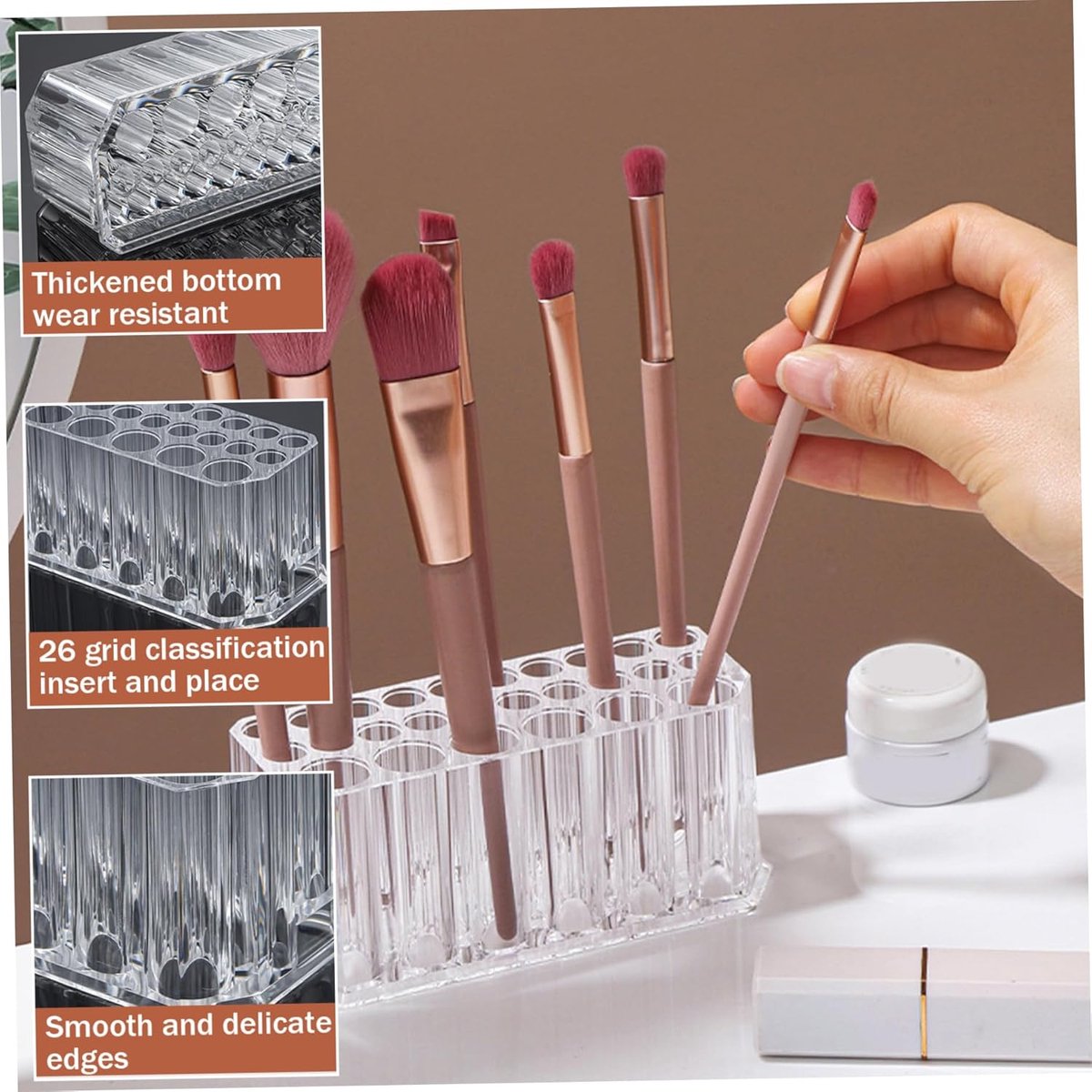 Makeup Brush Holder - Pen Pot - Brush Holder - Cosmetic Storage Box - Makeup Organizer - Makeup Holder - 26 Slot Cosmetic Brush Storage Box - For Brushes, Lipstick, Eyeliner - For Bedroom, Bathroom, Makeup Table, Mirror Cabinet