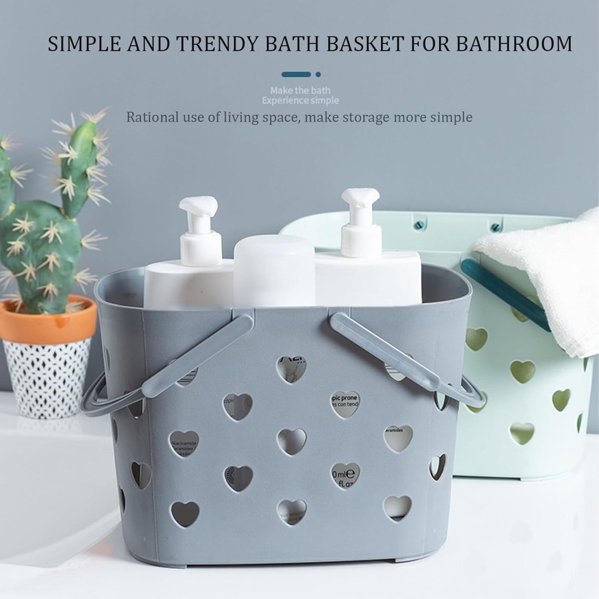 Shower Baskets - Bathroom Bottle Holder - Shower Rack - Shower Basket - Shower Rack - Bathroom Organizer - Shampoo Holder - Storage Baskets - Hangable - Plastic - For Shampoo/Shower Gel - Portable - Heart Shape - Gray