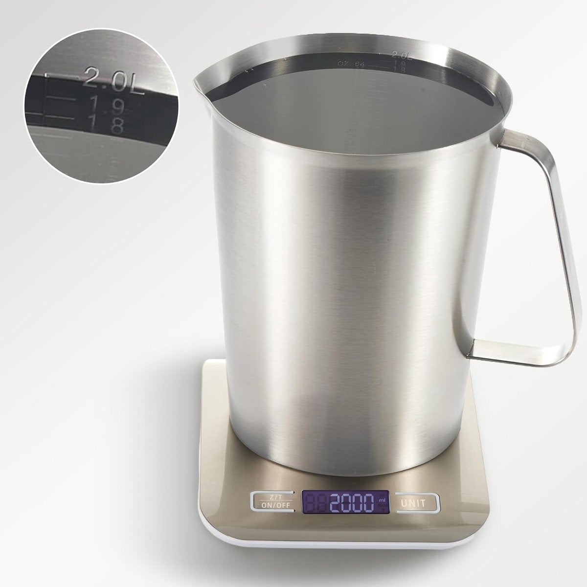 Measuring Cup with Pouring Spout - Measuring Cups with Scale - 2 Liters - Small Measuring Cups - Measuring Cups - Measuring Beaker - Cups - Measuring Jug - Measuring Cup - 304 Stainless Steel - 14.5 x 17 x 14.5 Cm (L x W x H) - Silver - For Precise Weighi