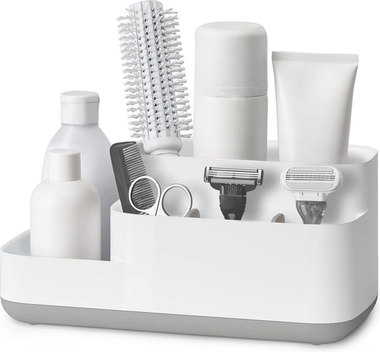 Toothbrush Holder - Toothbrush Organizer - Bathroom Organizer - 7 Sorting Compartments - Removable - With Drip Tray - Cosmetic Holder - Vanity Unit - Toothbrush - Freestanding - Bathroom Accessories - White - Durable
