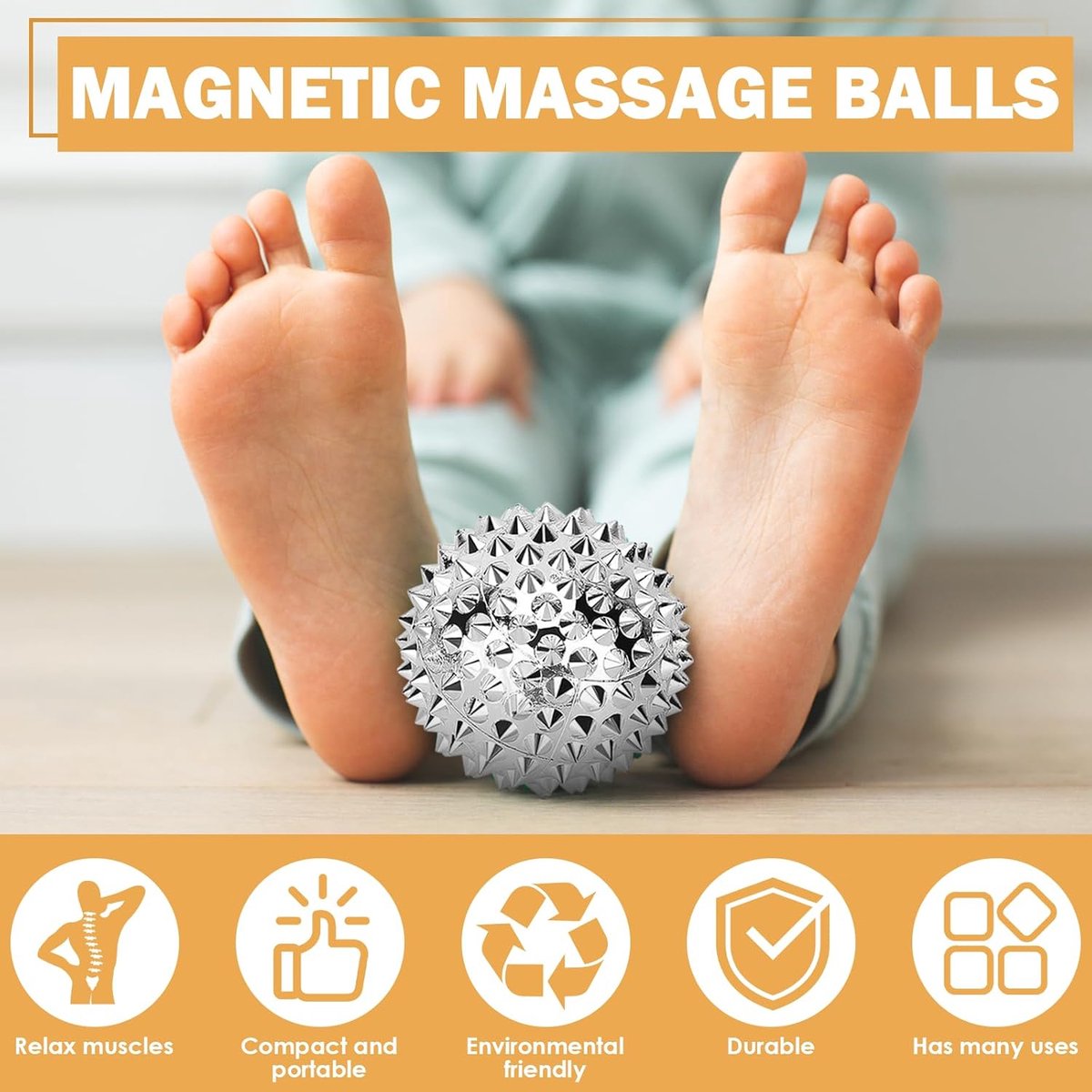Hedgehog Massage Ball - 6 Pieces - Fitness Ball - Myofascial Ball - Trigger Point Massage Ball - Round Massage Ball for Hands, Feet, and Back - For Self-Massage of Various Parts of the Body - Various Sizes - With Diameter 3.2/4.7cm