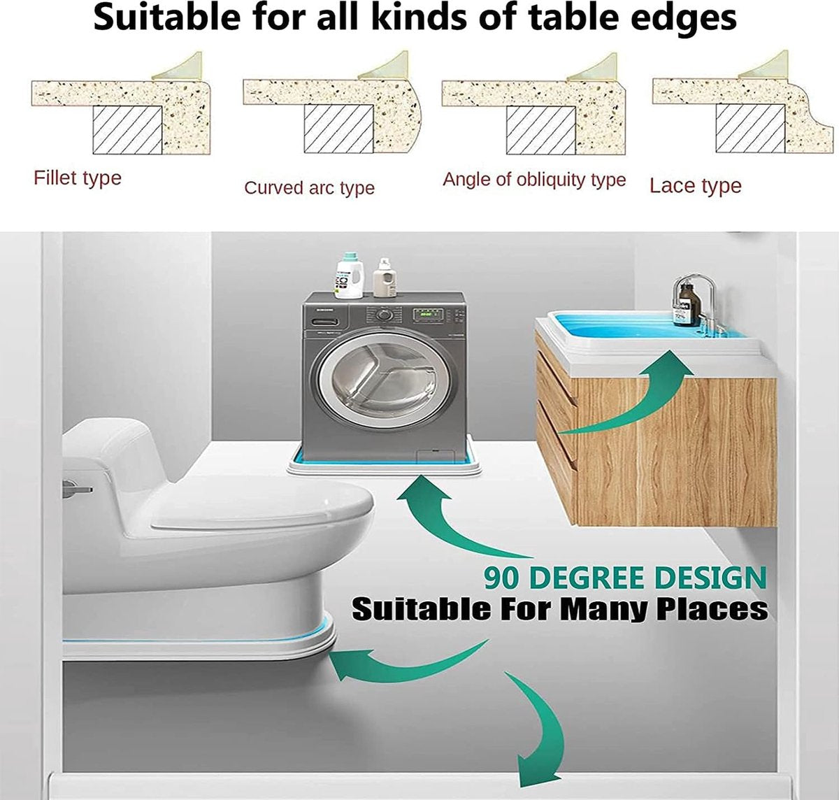 Water stopper - Water barrier - Anti-water strip - Water-repellent strips for countertops - Self-adhesive - Threshold strip - 200cm - Leakage - Sanitary - Kitchen, Bathroom - Grey