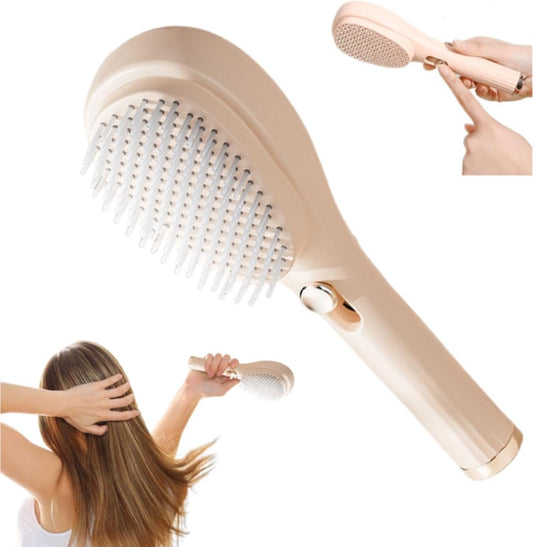 Anti-Tangle Hairbrush - Telescopic Self-Cleaning Brush - Head Massager - Hairbrushes for Women - Air Cushion Massage Combs - Multifunctional Anti-Static Massage Comb - Cleaning with One Click - Beige - 1 Piece