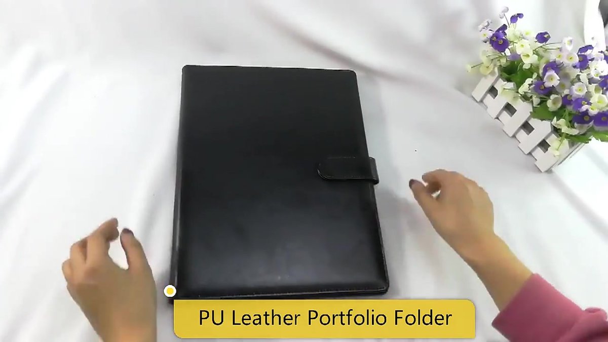 A4 Writing Folder - Conference Folder - Writing Pad - Eco Leather - Documentation Folder - Work Folder - Leather Conference Folder - Business Travel Portfolio Folder - With Ring Binder and Pen Holder - Sustainable - Black