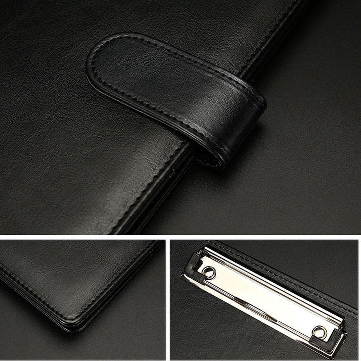 A4 Writing Folder - Conference Folder - Writing Pad - Eco Leather - Documentation Folder - Work Folder - Leather Conference Folder - Business Travel Portfolio Folder - With Ring Binder and Pen Holder - Sustainable - Black