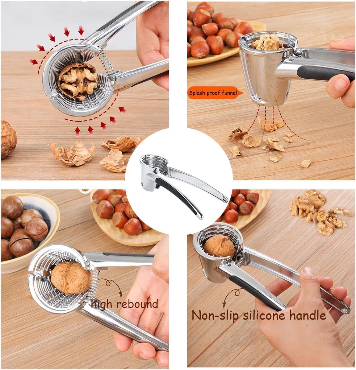 Nutcracker - Walnut Cracker - Multifunctional Nutcracker - Conical Nutcracker - Nutcracker Tongs - Non-slip Handle - For All Types of Nuts - Silver