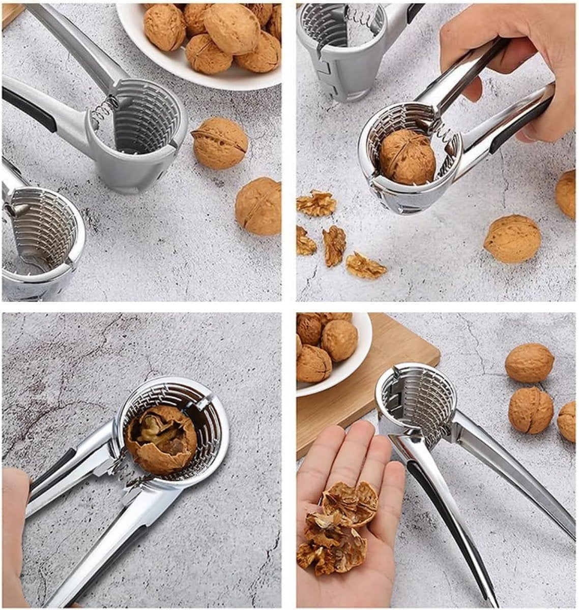 Nutcracker - Walnut Cracker - Multifunctional Nutcracker - Conical Nutcracker - Nutcracker Tongs - Non-slip Handle - For All Types of Nuts - Silver