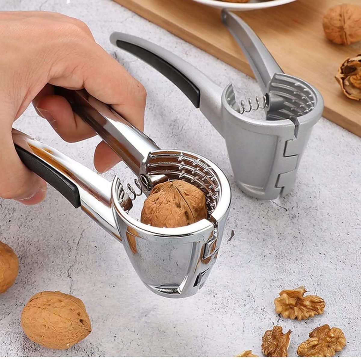 Nutcracker - Walnut Cracker - Multifunctional Nutcracker - Conical Nutcracker - Nutcracker Tongs - Non-slip Handle - For All Types of Nuts - Silver