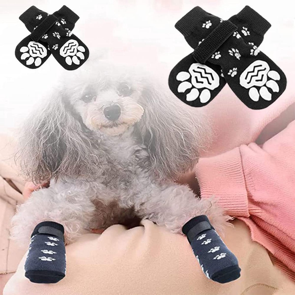 Size S 13.5 x 4.5 x 5.5cm - 2 Pairs Pet Socks - Non-Slip Dog Socks - Breathable - Adjustable - Dog Shoes Paw Protector Socks for Dogs - Velcro Closure - Pet Paw Protector - Fashionable and Functional Paw Protection
