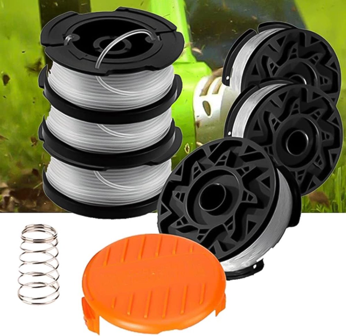 Cutting Line - 6 Pieces - Trimmer Line - Replacement Lines - Line Spools - for Black Decker, Bekasa AF-100-3ZP and A6481 - Length 30 ft - Replaces spools from the GL280, GLC1825N series with caps and springs - White