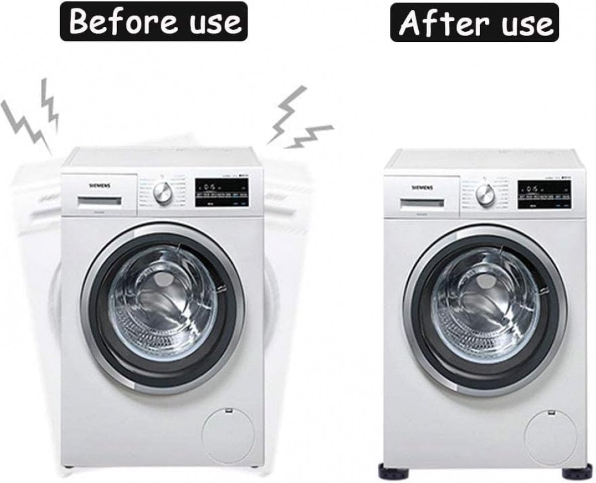 Vibration Dampers Washing Machine / Dryer - Set of 4 Pieces - Extra Thick - Stackable - Washing Machine Dampers - Washing Machine Riser - Dryer Feet - Suitable for Washing Machine and Dryer - Non-Slip Rubber - Black